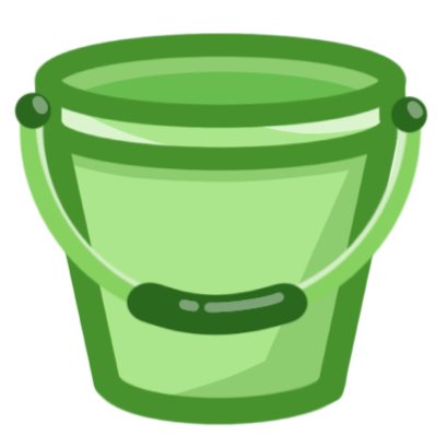 A cartoon styled drawing of a minimally shadded green bucket.